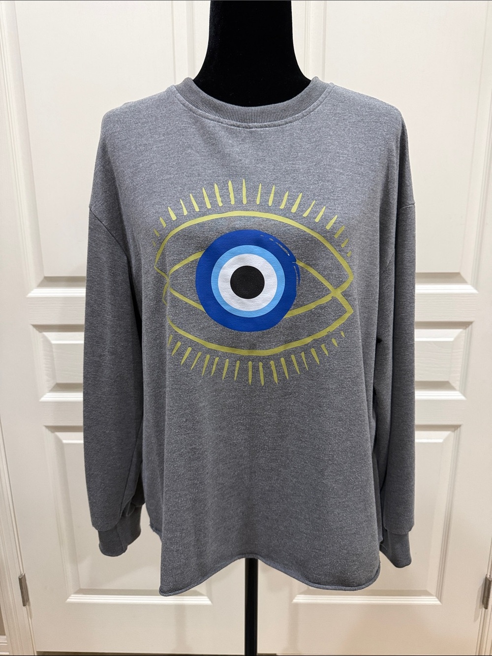 Men's Gray Sweatshirt with Blue Eye Graphic